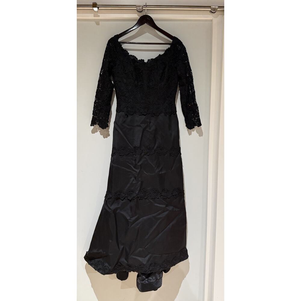 Helen Morley Vintage Black Dress Evening Gown Size 10 Satin Lace Zip Sparkly